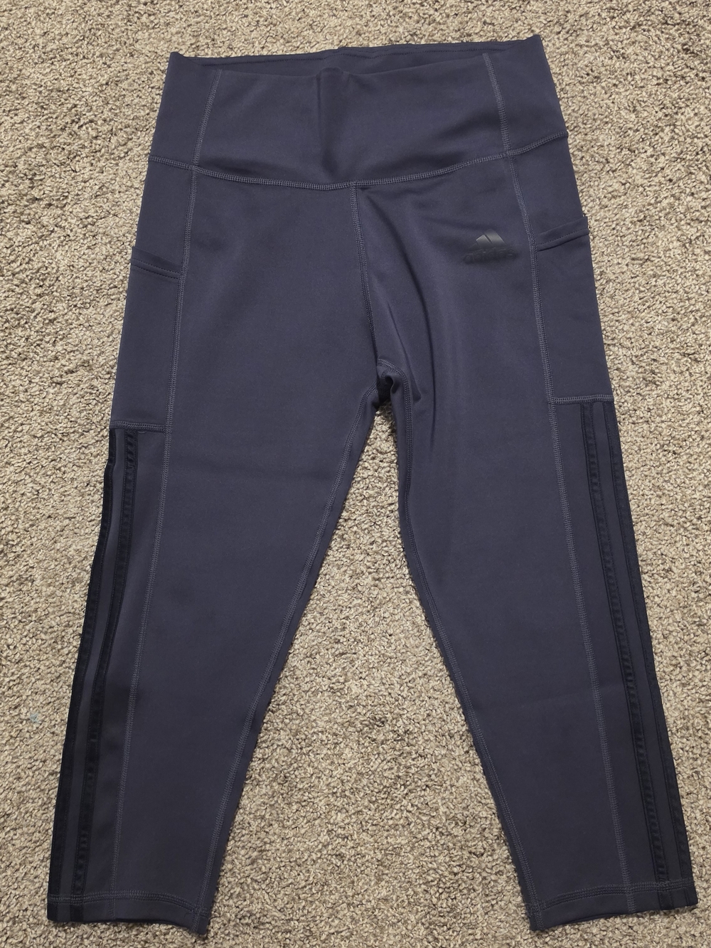 adidas Navy High-Rise Performance Leggings with Side Stripes